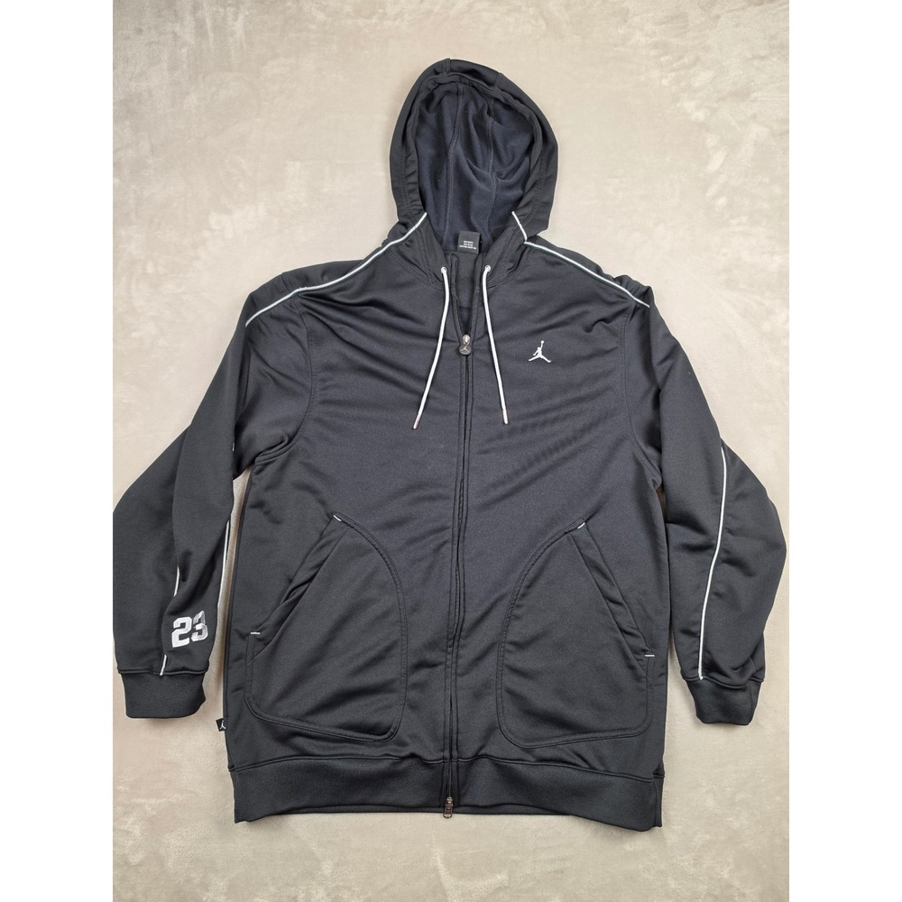 Vintage Jordan Full Zip Hoodie Mens XL Black Track Jacket #23 Jumpman Piping Y2K